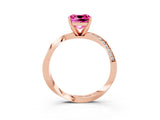 Rose gold Cushion Cut Pink Sapphire Engagement Ring with Side Stone Accents and Four-Prong Setting_27