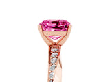 Rose gold Cushion Cut Pink Sapphire Engagement Ring with Side Stone Accents and Four-Prong Setting_29