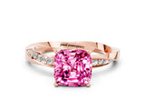 Rose gold Cushion Cut Pink Sapphire Engagement Ring with Side Stone Accents and Four-Prong Setting_84