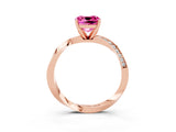 Rose gold Cushion Cut Pink Sapphire Engagement Ring with Side Stone Accents and Four-Prong Setting_87