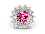 Rose gold Cushion Cut Pink Sapphire Floral Double Halo Engagement Ring with Prong Setting_12