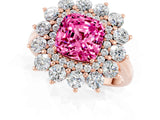 Rose gold Cushion Cut Pink Sapphire Floral Double Halo Engagement Ring with Prong Setting_13
