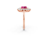 Rose gold Cushion Cut Pink Sapphire Floral Double Halo Engagement Ring with Prong Setting_14