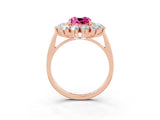 Rose gold Cushion Cut Pink Sapphire Floral Double Halo Engagement Ring with Prong Setting_15