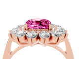 Rose gold Cushion Cut Pink Sapphire Floral Double Halo Engagement Ring with Prong Setting_16