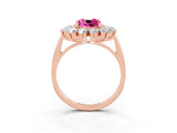 Rose gold Cushion Cut Pink Sapphire Floral Double Halo Engagement Ring with Prong Setting_63
