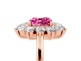 Rose gold Cushion Cut Pink Sapphire Floral Double Halo Engagement Ring with Prong Setting_65