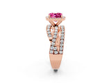 Rose gold Cushion Cut Pink Sapphire Halo Ring with Round Split Shank and Prong Setting_50