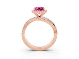 Rose gold Cushion Cut Pink Sapphire Halo Ring with Round Split Shank and Prong Setting_51
