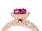 Rose gold Cushion Cut Pink Sapphire Halo Ring with Round Split Shank and Prong Setting_52