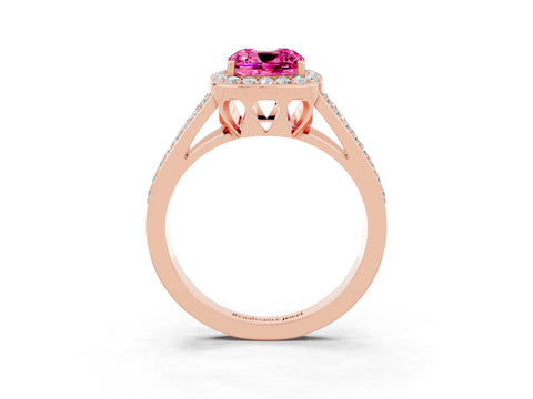 Rose gold Cushion Cut Pink Sapphire Halo Ring with Split Shank U-Prong Band and Four-Prong Setting_3