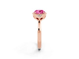 Rose gold Cushion Cut Pink Sapphire Halo Ring with Tapered Band and Four-Prong Setting_2