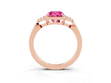 Rose gold Cushion Cut Pink Sapphire Halo Ring with Tapered Band and Four-Prong Setting_3