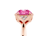 Rose gold Cushion Cut Pink Sapphire Halo Ring with Tapered Band and Four-Prong Setting_5