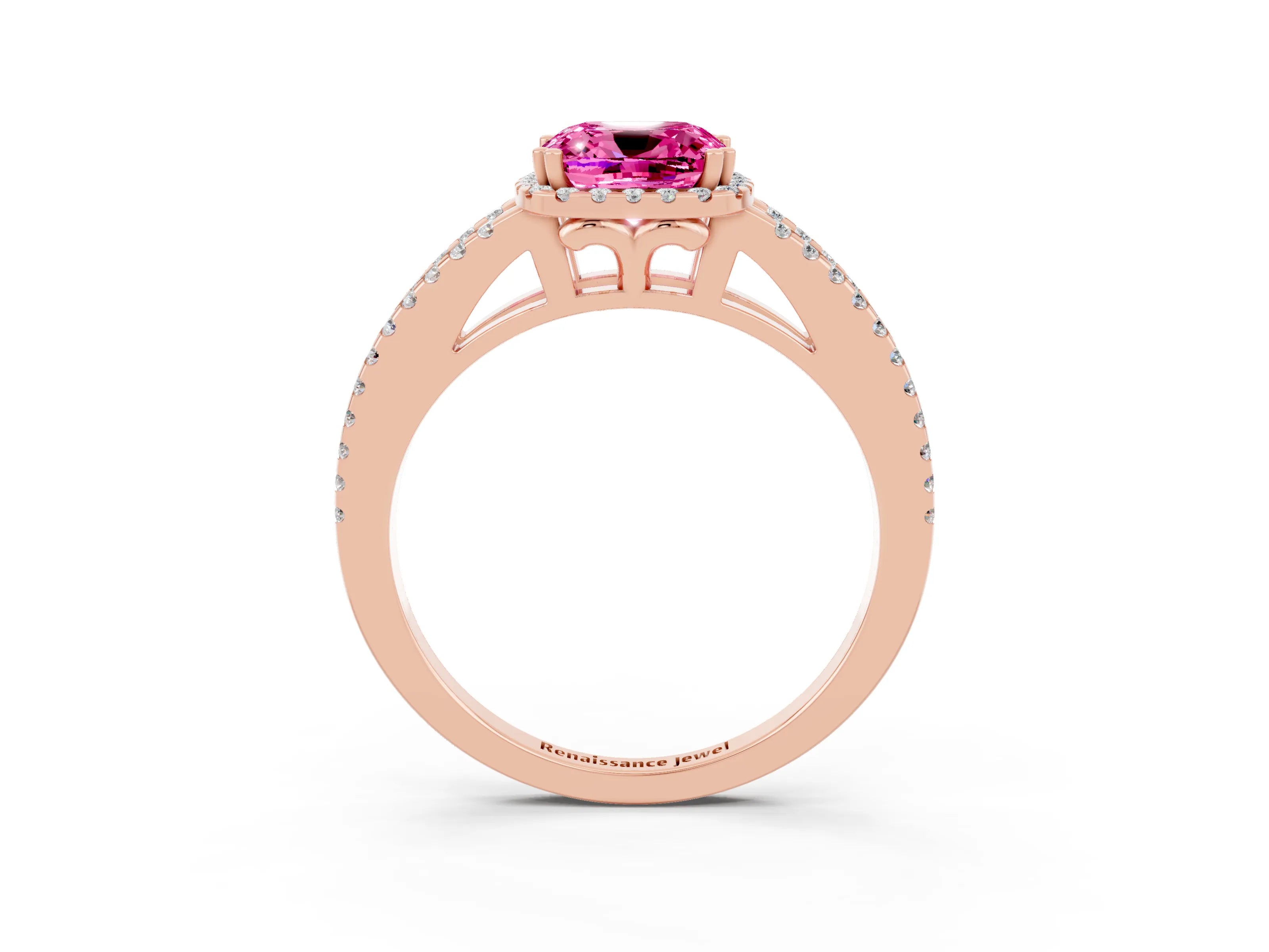 Rose gold Cushion Cut Pink Sapphire Halo Split Shank Engagement Ring_15