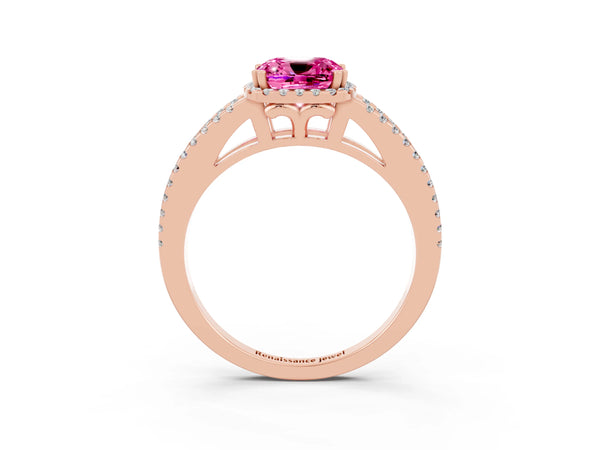 Rose gold Cushion Cut Pink Sapphire Halo Split Shank Engagement Ring