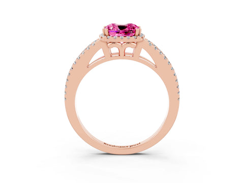 Rose gold Cushion Cut Pink Sapphire Halo Split Shank Engagement Ring_15
