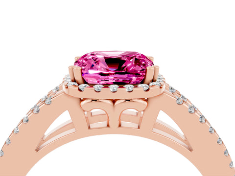 Rose gold Cushion Cut Pink Sapphire Halo Split Shank Engagement Ring_16