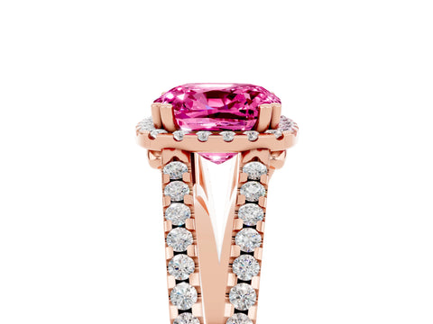 Rose gold Cushion Cut Pink Sapphire Halo Split Shank Engagement Ring_17
