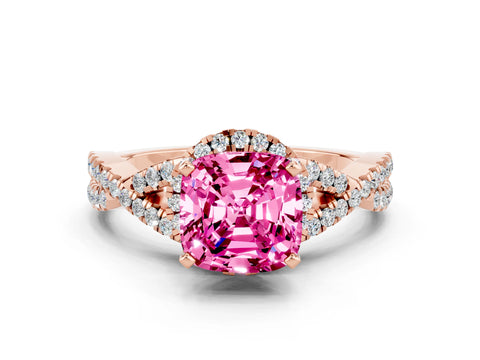 Rose gold Cushion Cut Pink Sapphire Halo Twist Band Solitaire Prong Setting Ring_24