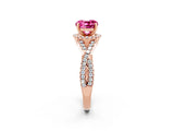 Rose gold Cushion Cut Pink Sapphire Halo Twist Band Solitaire Prong Setting Ring_26