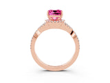 Rose gold Cushion Cut Pink Sapphire Halo Twist Band Solitaire Prong Setting Ring_27
