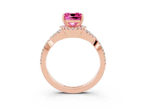 Rose gold Cushion Cut Pink Sapphire Halo Twist Band Solitaire Prong Setting Ring_27