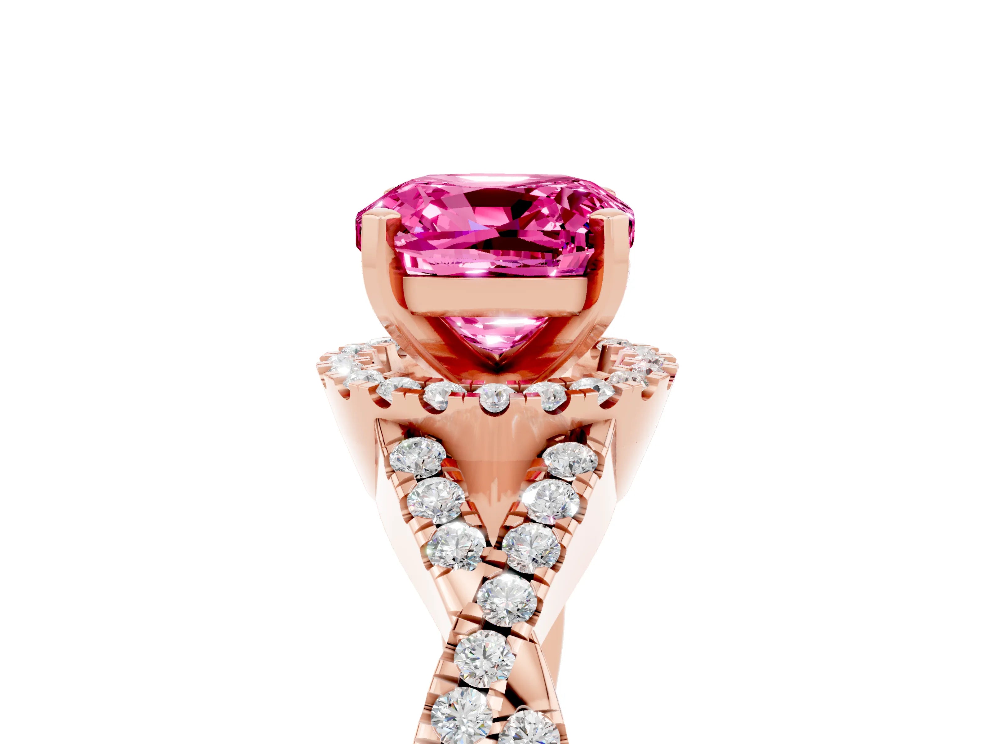 Rose gold Cushion Cut Pink Sapphire Halo Twist Band Solitaire Prong Setting Ring_29