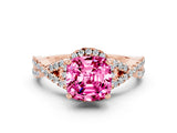 Rose gold Cushion Cut Pink Sapphire  Halo Twist Band Solitaire Prong Setting Ring_36