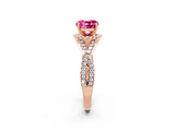 Rose gold Cushion Cut Pink Sapphire  Halo Twist Band Solitaire Prong Setting Ring_38