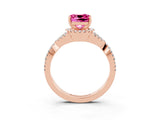 Rose gold Cushion Cut Pink Sapphire  Halo Twist Band Solitaire Prong Setting Ring_39
