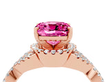 Rose gold Cushion Cut Pink Sapphire  Halo Twist Band Solitaire Prong Setting Ring_40