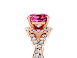 Rose gold Cushion Cut Pink Sapphire  Halo Twist Band Solitaire Prong Setting Ring_41