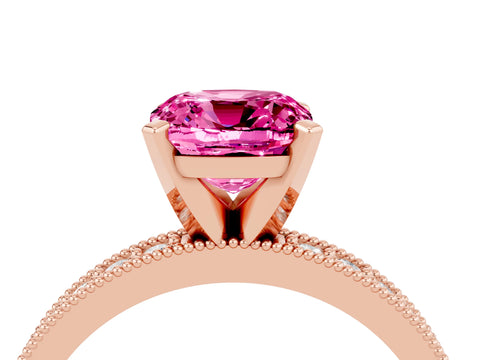 Rose gold Cushion Cut Pink Sapphire Milgrain Pavé Engagement Ring with Four-Prong Setting_40