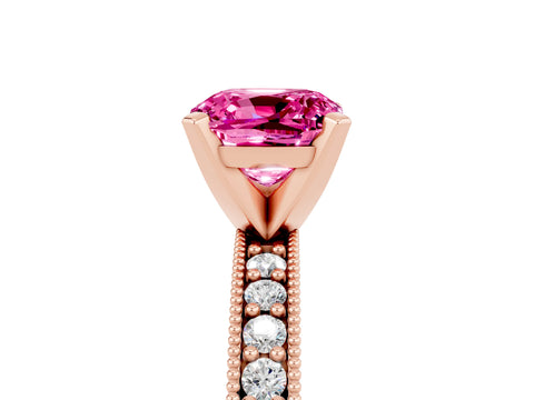Rose gold Cushion Cut Pink Sapphire Milgrain Pavé Engagement Ring with Four-Prong Setting_41