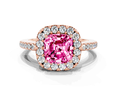 Rose gold Cushion Cut Pink Sapphire Pavé Halo Ring with Four-Prong Setting_12