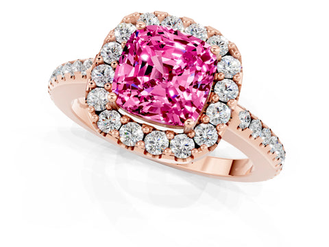 Rose gold Cushion Cut Pink Sapphire Pavé Halo Ring with Four-Prong Setting_13