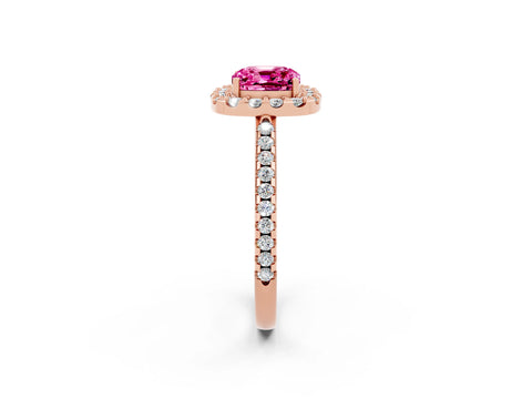 Rose gold Cushion Cut Pink Sapphire Pavé Halo Ring with Four-Prong Setting_14