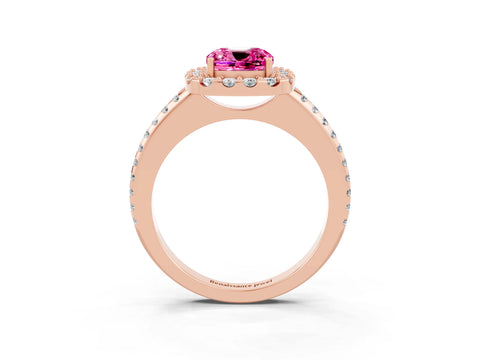 Rose gold Cushion Cut Pink Sapphire Pavé Halo Ring with Four-Prong Setting_15