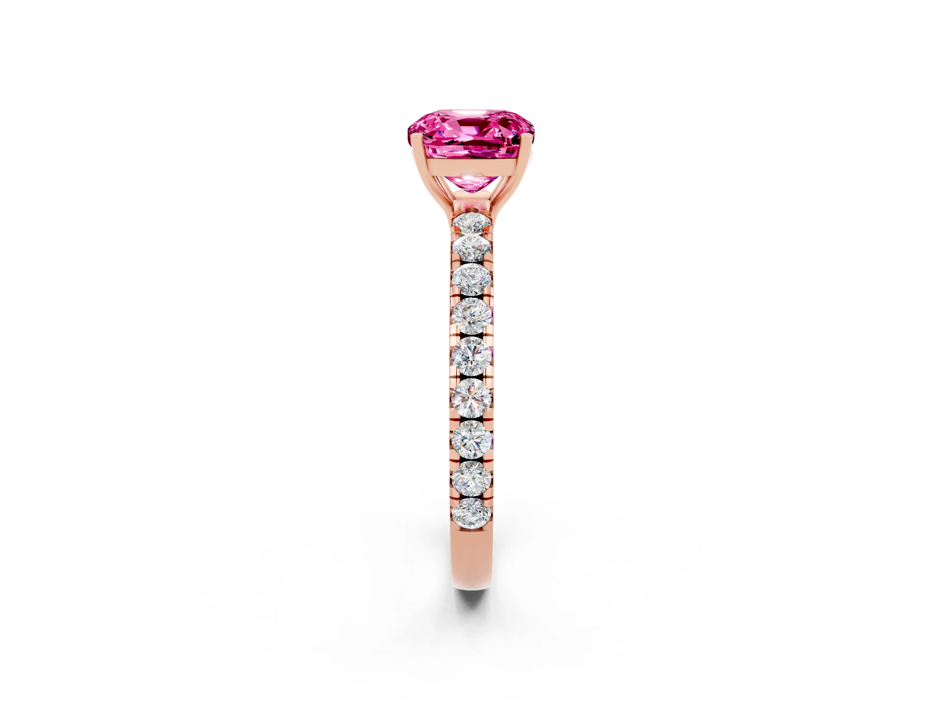 Rose gold Cushion Cut Pink Sapphire Pavé Solitaire Engagement Ring with Four-Prong Setting_14