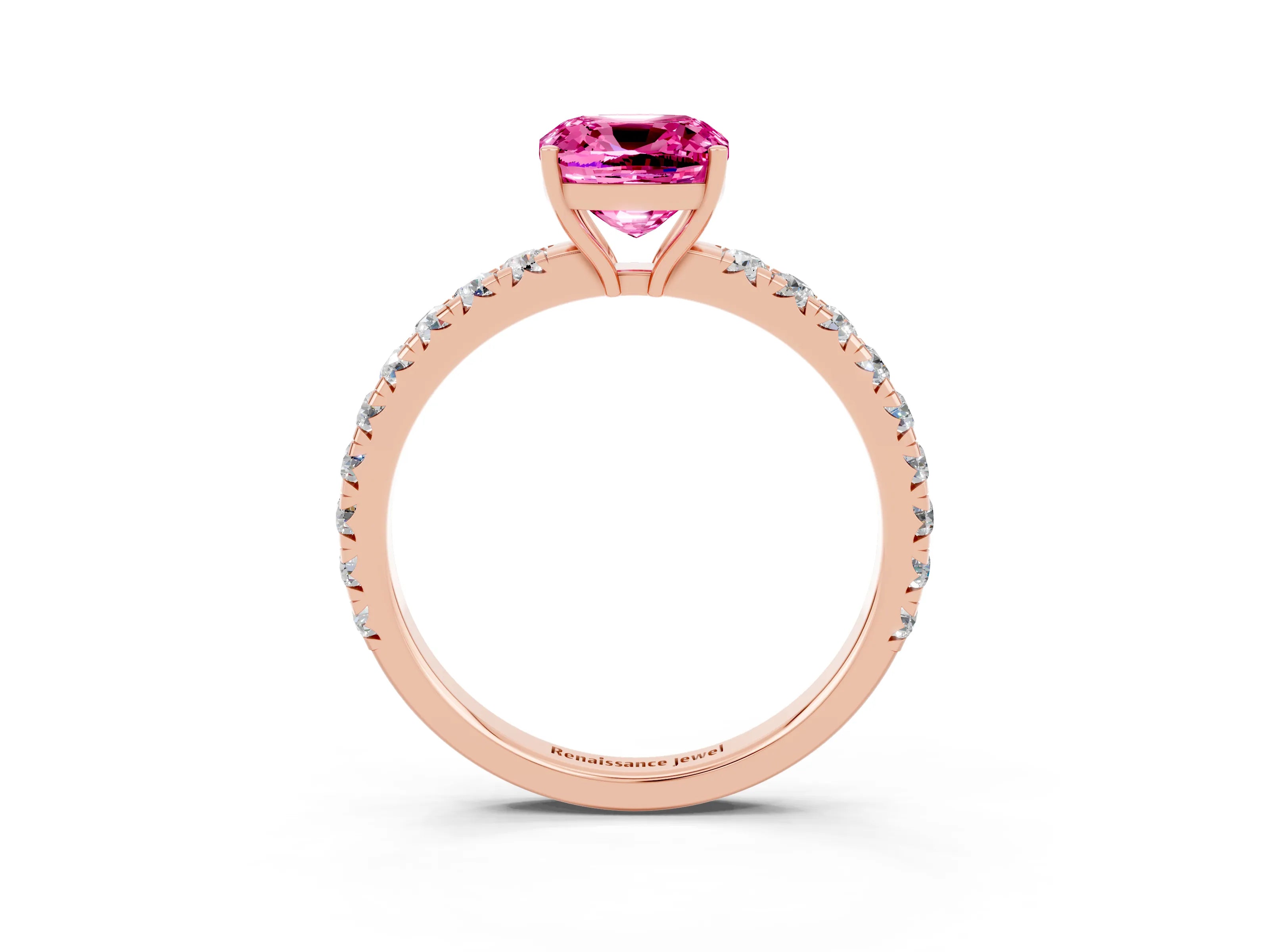 Rose gold Cushion Cut Pink Sapphire Pavé Solitaire Engagement Ring with Four-Prong Setting_15