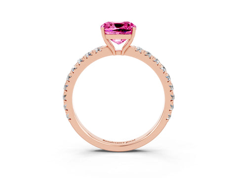 Rose gold Cushion Cut Pink Sapphire Pavé Solitaire Engagement Ring with Four-Prong Setting_15