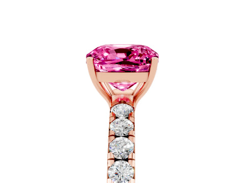 Rose gold Cushion Cut Pink Sapphire Pavé Solitaire Engagement Ring with Four-Prong Setting_17