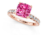 Rose gold Cushion Cut Pink Sapphire Pavé Solitaire Ring with Round Band and Prong Setting_13