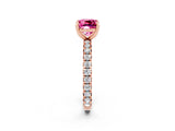 Rose gold Cushion Cut Pink Sapphire Pavé Solitaire Ring with Round Band and Prong Setting_14