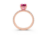 Rose gold Cushion Cut Pink Sapphire Pavé Solitaire Ring with Round Band and Prong Setting_15