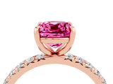 Rose gold Cushion Cut Pink Sapphire Pavé Solitaire Ring with Round Band and Prong Setting_16