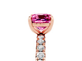 Rose gold Cushion Cut Pink Sapphire Pavé Solitaire Ring with Round Band and Prong Setting_17
