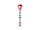 Rose gold Cushion Cut Pink Sapphire Pavé Solitaire Ring with Round Band and Prong Setting_26