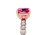 Rose gold Cushion Cut Pink Sapphire Pavé Solitaire Ring with Round Band and Prong Setting_29